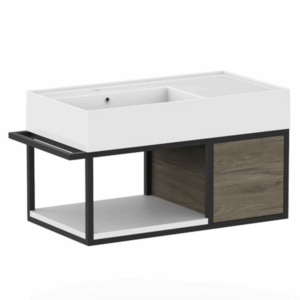ADP - Antonio - ANTFC0800WHL/R - Ceramic Wall Hung Vanity 800mm, Offset - Gloss White / Matte White Wood /Matte Black