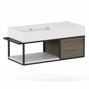 ADP - Antonio - ANTFC1000WHL/R - Ceramic Wall Hung Vanity 1000mm, Offset - Gloss White / Matte White Wood /Matte Black