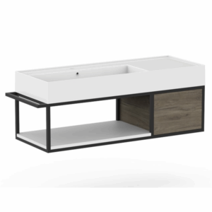 ADP - Antonio - ANTFC1200WHL/R - Ceramic Wall Hung Vanity 1200mm, Offset - Gloss White / Matte White Wood / Matte Black