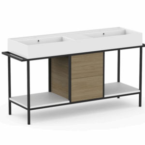 ADP - Antonio - ANTFC1400FMD - Ceramic Floor Mount Vanity 1400mm, Double Bowl - Gloss White / Matte White Wood / Matte Black