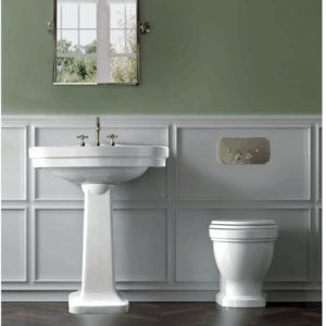 Turner Hastings - Package - CF303GE-BN - Claremont Floor Mounted Pan & Seat + Geberit In-wall Cistern + Traditional Flush Plate - Brushed Nickel