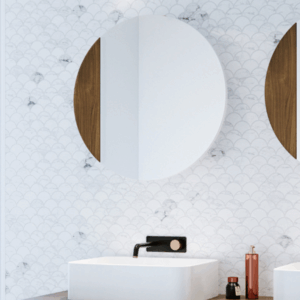 Rifco - Cirque T2 -  CIR900T - Mirror Cabinet 900mm - White Gloss / Timber
