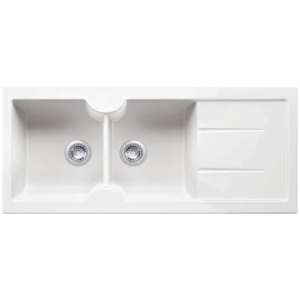Turner Hastings - CUD116FS - Cuisine 116 x 50 Inset / Undermount Fine Fireclay Sink - Double Bowl and Single Drainer - Gloss White