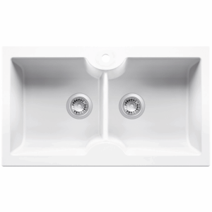 Turner Hastings - CUD86FS - Cuisine 86 x 50 Inset / Undermount Fine Fireclay Sink Double Bowl - Gloss White