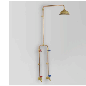 Astra Walker - Eden - A11.17.V1 - Shower & Bath Set with Blue & Red Handle - Natural Copper
