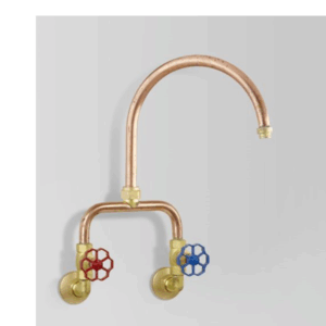 Astra Walker - Eden - A11.34.V1 - Sink Set Wall Mounted with Blue & Red Handle - Natural Copper