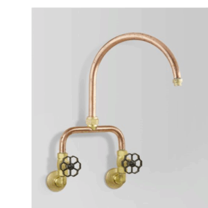 Astra Walker - Eden - A11.34.V2 - Sink Set Wall Mounted with Gloss Black Handle - Natural Copper
