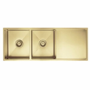 Meir - MKSP-D1160440D-PVDBB - Lavello Kitchen Sink - Double Bowl & Drainboard 1160 x 440 - Brushed Bronze Gold