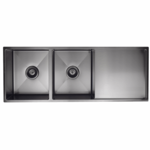 Meir - MKSP-D1160440D-PVDGM - Lavello Kitchen Sink - Double Bowl & Drainboard 1160 x 440 - PVD Gunmetal Black