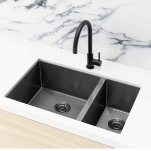 Meir - MKSP-D670440-PVDGM - Lavello Kitchen Sink - 1 & 1/2 Bowl 670 x 440 - PVD Gunmetal Black