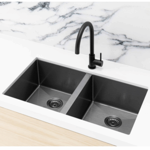 Meir - MKSP-D760440-PVDGM - Lavello Kitchen Sink - Double Bowl 760 x 440 - PVD Gunmetal Black