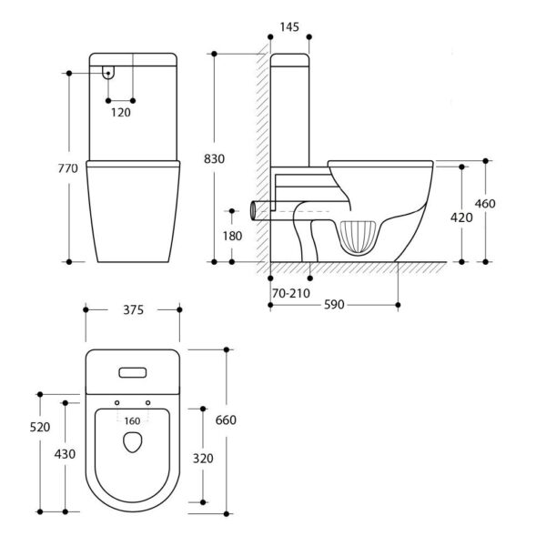 Turner Hastings - Narva - NA100RBTW - Rimless Close Coupled Back to Wall Toilet Suite - Image 2