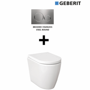 Turner Hastings - Narva - NF20GE-K-BN - Rimless Floor Mounted Pan & Thick Seat + Geberit In-wall Cistern + Brushed Stainless Steel Flush Plate Package