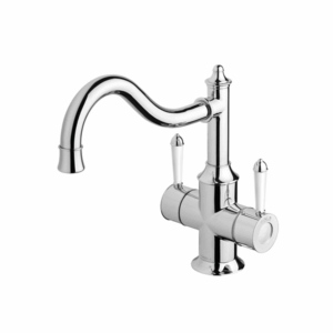 Phoenix - Nostalgia - NS714-62 - Twin Handle Sink Mixer 220mm Shepherds Crook  - Chrome / White