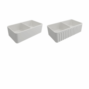 Turner Hastings - Novi - NO85FS - 85 x 46 Double Bowl Fine Fireclay Butler Sink - Reversible Ribbed & Flat - White Gloss