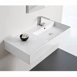 ADP - Teorema - TOPCTEO100GWR - Ceramic Wall Hung Basin, 1000mm Right Offset - Gloss White