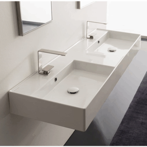 ADP - Teorema - TOPCTEO140GWD - Ceramic Wall Hung Basin, 1400mm Double - Gloss White