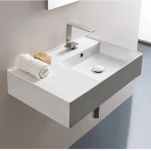 ADP - Teorema - TOPCTEO60GWR - Ceramic Wall Hung Basin, 600mm Offset Right - Gloss White